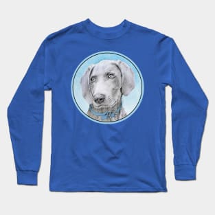 Weimaraner Painting - Cute Original Dog Art Long Sleeve T-Shirt